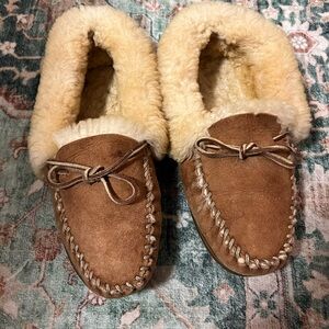 L.L. Bean Brown Shearling Moccasin Slippers